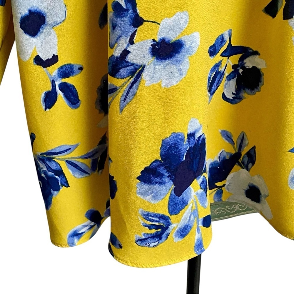 Elizabeth & James Floral Off Shoulder Blouse M Yellow Blue Bell Sleeve Boho Top - Picture 4 of 15